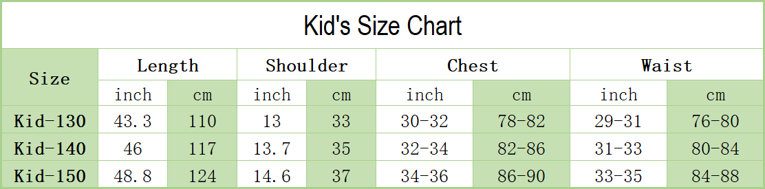 Men cosplay size chart Men cosplay size chart