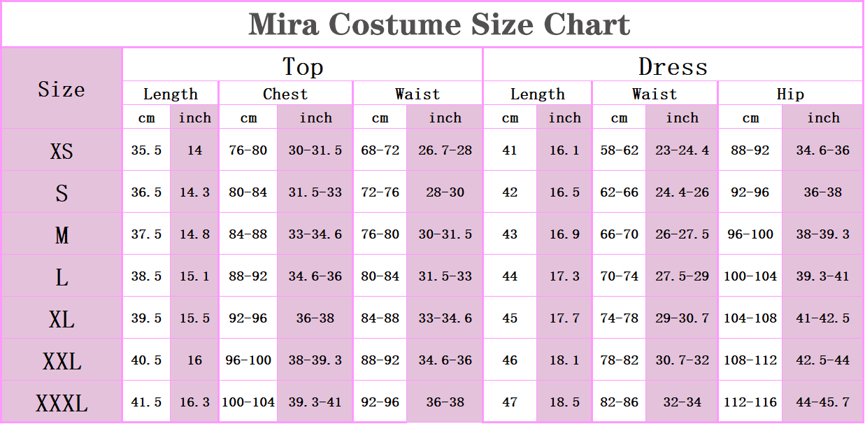 Men cosplay size chart Men cosplay size chart