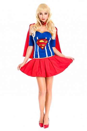 Blue And Red Sexy Suit Supergirl Fancy Cosplay Costume FHC00207