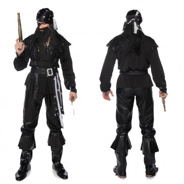 Adult Mens Pirate Halloween Black Cosplay Costume