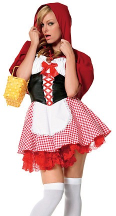 Cute Little Red Riding Hood Halloween Cosplay Costumes with Dark Red Lace Edge FHC0037