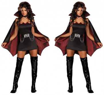 Black Fashion Batgirl Halloween Costumes with Wine Red Bat Edge  FHC00101