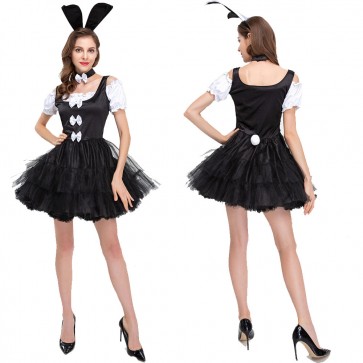 Adult Lady Sexy Bunny Black Dress Halloween Cosplay Costume