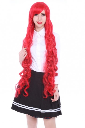 100cm Long Fashion Wig Red Wavy Women Hair   CW00395