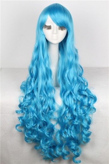 100cm Long Fashion Wig Blue Wavy Women Hair  CW00396