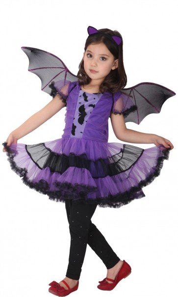 Purple Elven Fairy Children’s Halloween Party Costume Bats Veil Dress FHC00152