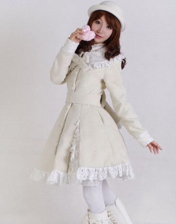 Glamorous Beige Long Sleeves Bow White Lace Lolita Coat LC0022