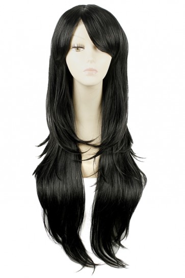 80cm Long Fashion Wig Black Straight Women Hair CW00394