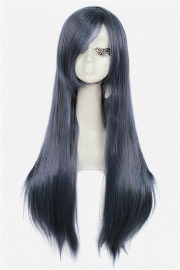 80cm long Dark blue&Gray straight cosplay hair wig  CW00337