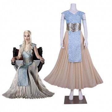 Game Of Thrones Daenerys Targaryen Light Blue And Grey Dress Cosplay Costume MOC0012