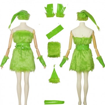 Female  Grinch Green Dress Halloween Cosplay Costume Full Set