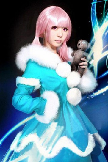 League of Legends Frost Flames Anne Cosplay  Costumes Bright Blue Dress GC00203