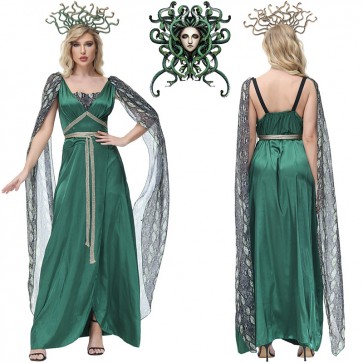 Blackish Green Snake Print Slit Skirt Medusa Halloween Cosplay Costume