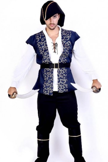 Blue Coat Black Pants Suit Pirate Of The Caribbean Cosplay Costume MC00110
