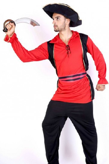 Pirate Of The Caribbean Black Hat Red Shirt Halloween Costume  MC0094