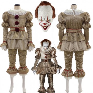 Pennywise Clown Golden Costume With Mask It Chapter 2 Halloween Cosplay Outfit