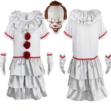 Pennywise Clown White Dress It Chapter 2 Halloween Cosplay Costume
