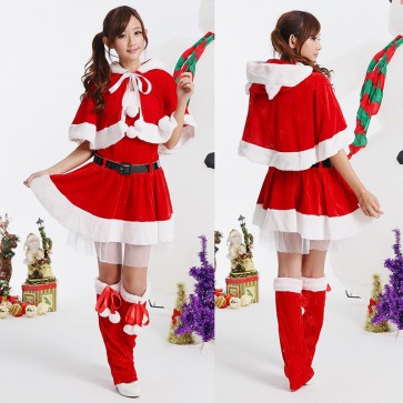 Graceful Red Women’s Christmas Costume with Cape Separate Party Dress  FCC00130
