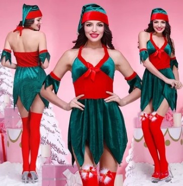 Dark green Christmas Santa Claus costume party dress uniform temptation FCC0057