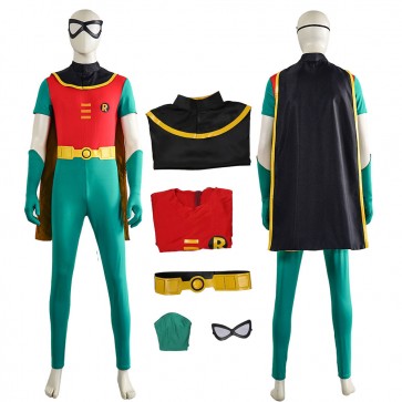 Teen Titans Go Robin Jumpsuits with Cloak Halloween Cosplay Costume