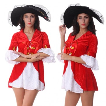 Graceful Red Women’s Hallow Costume Pirates Of Caribbean Indians Witch Puff Sleeve Dress  MC0087