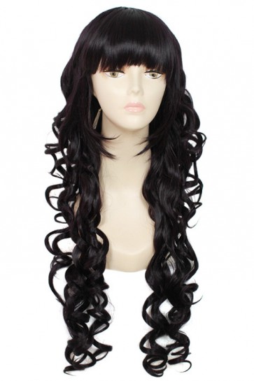80cm Long  Cosplay hair wig of  Black Purple wavy CW00359