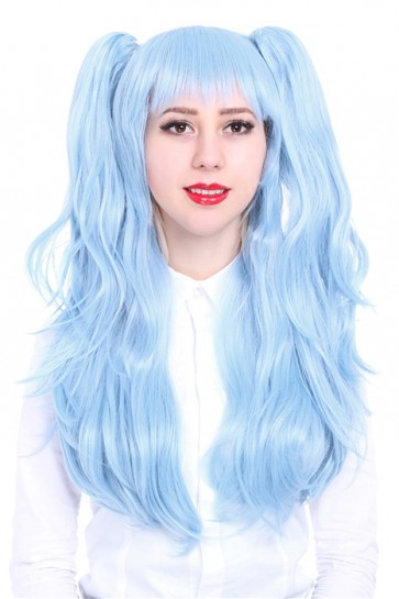 70cm Long Sky Blue Fashion Straight Clip Ponytail Wig CW00441
