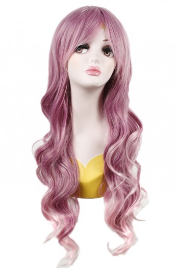 70cm Long Mixed Purple and White Curly Fashion Wig CW00444