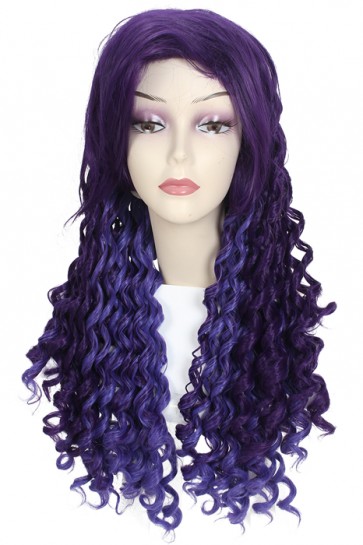 60cm Long Curly Dark Purple Fade Light Purple Zipper Wig CW00553