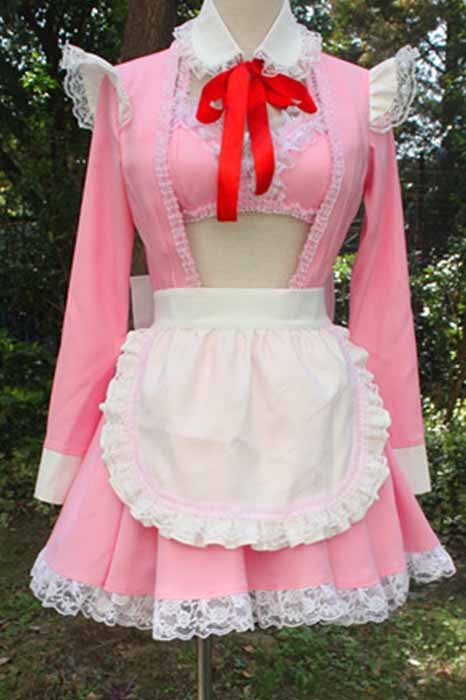 Super Sonico Pink French Maid Suit Cosplay Costume Gc00100