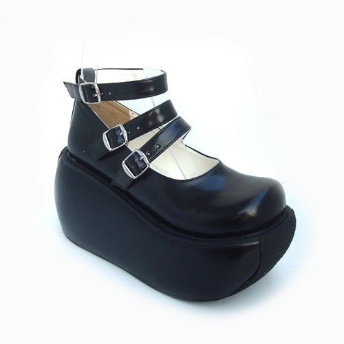 black round toe ankle strap heels