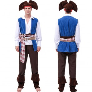Adult Men's Pirate Halloween Blue Cosplay Costume