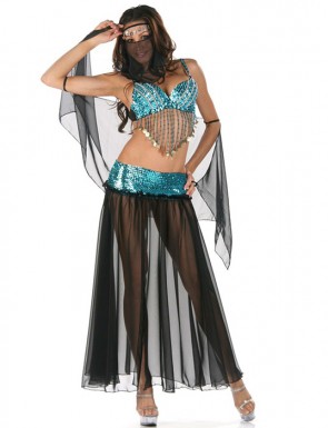 Adult dreamy Genie Halloween Costume with Black and blue gauze dress FHC00110