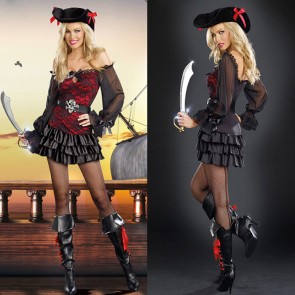 Black And Red Pirate Halloween Costumes For Sexy Women Fancy Dress MC0073