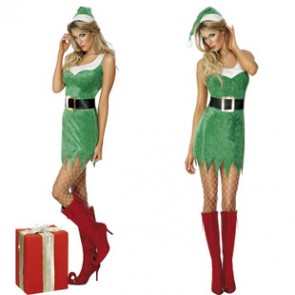Green Christmas costumes sexy dress for women with black belt FCC0067