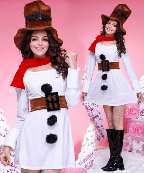 New Style White Princess Christmas Costumes With Brown Hat FCC0025