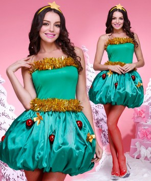 Hot Green Christmas costume tree performance clothes princess dress FCC0095