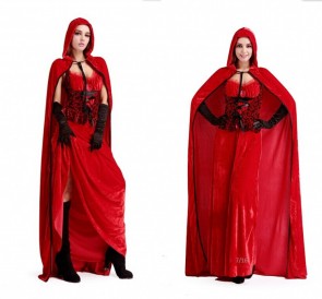 Red long cape for Christmas costume dress lace design high quality FCC00102