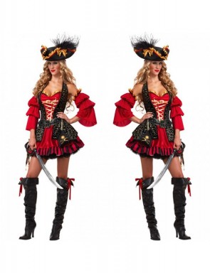  Red And Black Pirate Halloween Costume For Adult Women Party Fashion Dress MC0077