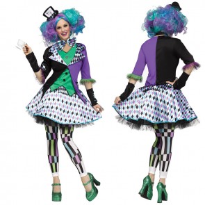 Halloween Female Adult Poker Circus Clown Cosplay Costume