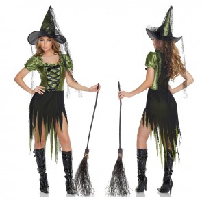 Halloween Green Witch Devil Cosplay Costume