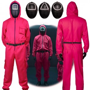Squid Game Masked Men Red Jumpsuit Halloween Cosplay Costume
