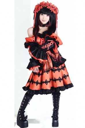 Date A Live Shiqikuangsan Cosplay Costumes Dark Red Dress AC00814