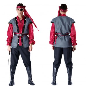 Adult Mens Pirate Halloween Grey Cosplay Costume
