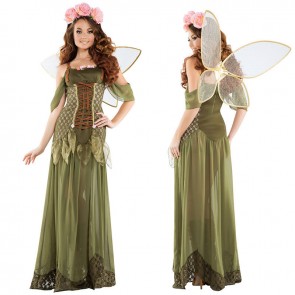 Halloween Forest Green Bee Elf Flower Fairy Angel Princess Cosplay Costume