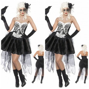  Fancy Halloween vampire costume women ghost Skeleton black dress FHC0044