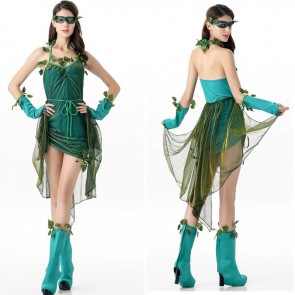 Halloween New Green Elf Tree Demon Greek Goddess Cosplay Costume