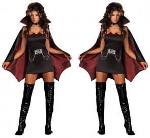 Black Fashion Batgirl Halloween Costumes with Wine Red Bat Edge  FHC00101