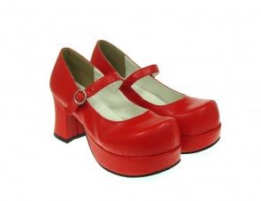 Red 2.9" Heel High Special Synthetic Leather Round Toe Cross Straps Platform Women Lolita Shoes LF00204