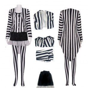Women's Beetlejuice Costume White and Black Dress Halloween Cosplay Costume
